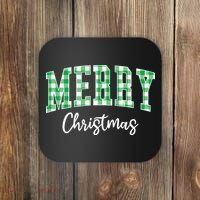 Merry Christmas Green Classic Checkered Coaster thumb 0