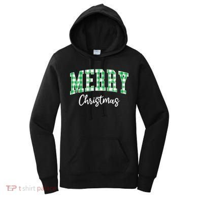 Merry Christmas Green Classic Checkered Women's Hoodie