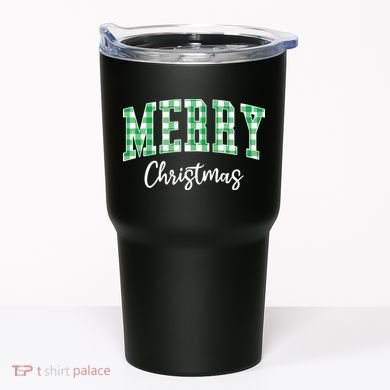 Merry Christmas Green Classic Checkered Tumbler