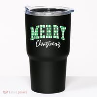 Merry Christmas Green Classic Checkered Tumbler thumb 0