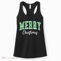 Merry Christmas Green Classic Checkered Women's Tank Top thumb 0