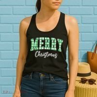 Merry Christmas Green Classic Checkered Women's Tank Top thumb 2