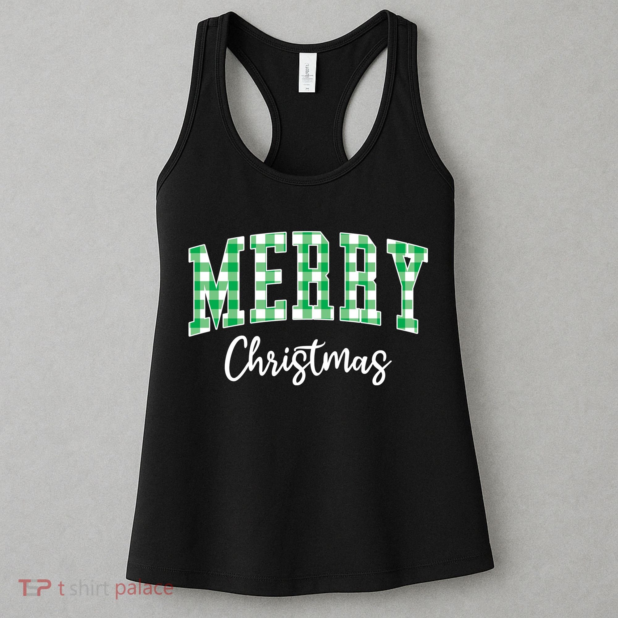 Merry Christmas Green Classic Checkered Women's Tank Top