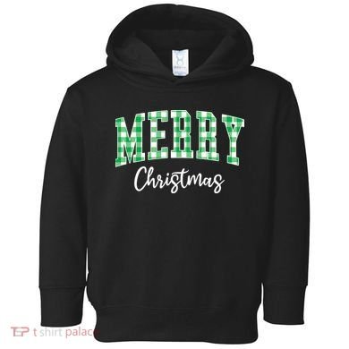 Merry Christmas Green Classic Checkered Toddler Hoodie