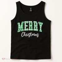 Merry Christmas Green Classic Checkered Tank Top thumb 2