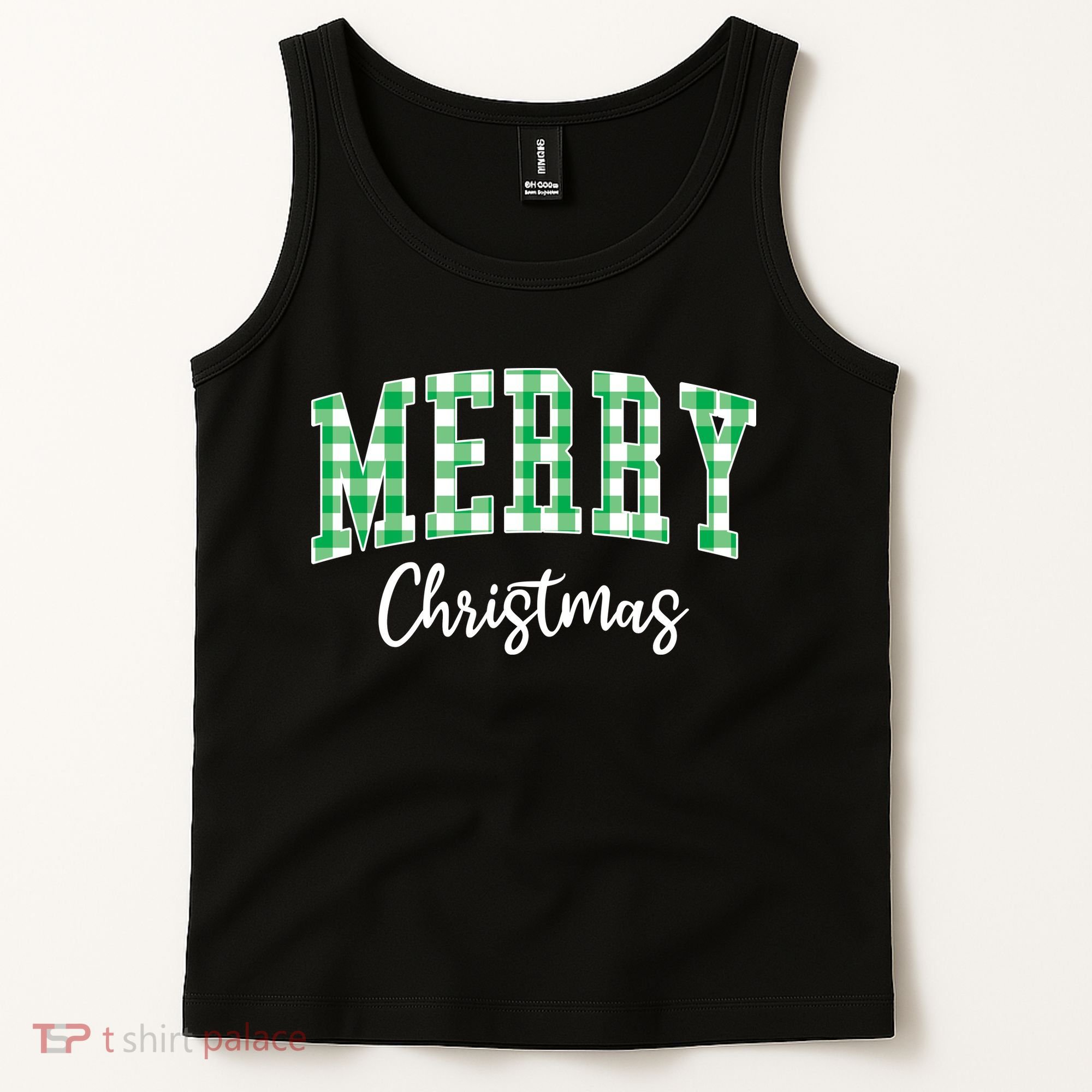 Merry Christmas Green Classic Checkered Tank Top