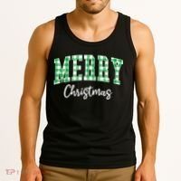 Merry Christmas Green Classic Checkered Tank Top thumb 3