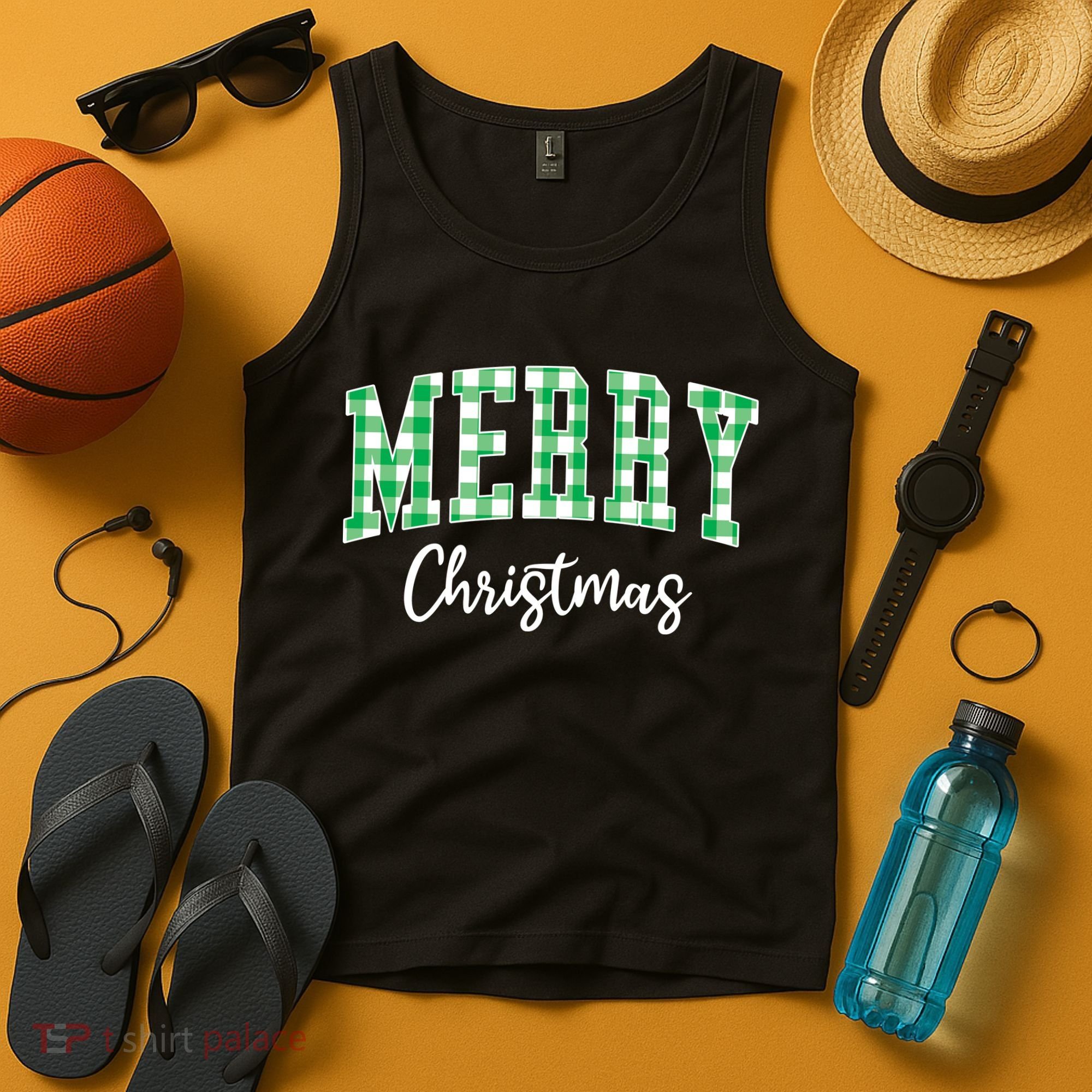 Merry Christmas Green Classic Checkered Tank Top