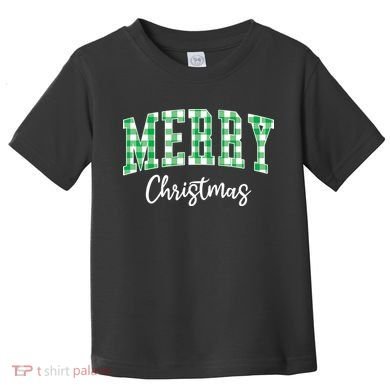 Merry Christmas Green Classic Checkered Toddler T-Shirt