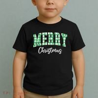 Merry Christmas Green Classic Checkered Toddler T-Shirt thumb 2