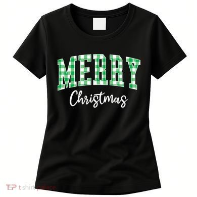 Merry Christmas Green Classic Checkered Women's T-Shirt