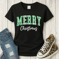 Merry Christmas Green Classic Checkered Women's T-Shirt thumb 3