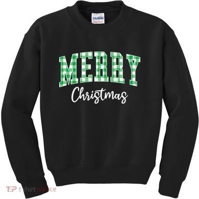 Merry Christmas Green Classic Checkered Kids Sweatshirt