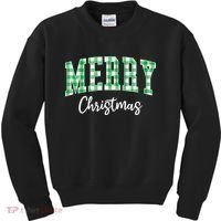 Merry Christmas Green Classic Checkered Kids Sweatshirt thumb 0