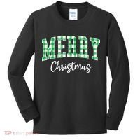 Merry Christmas Green Classic Checkered Kids Long Sleeve Shirt thumb 0