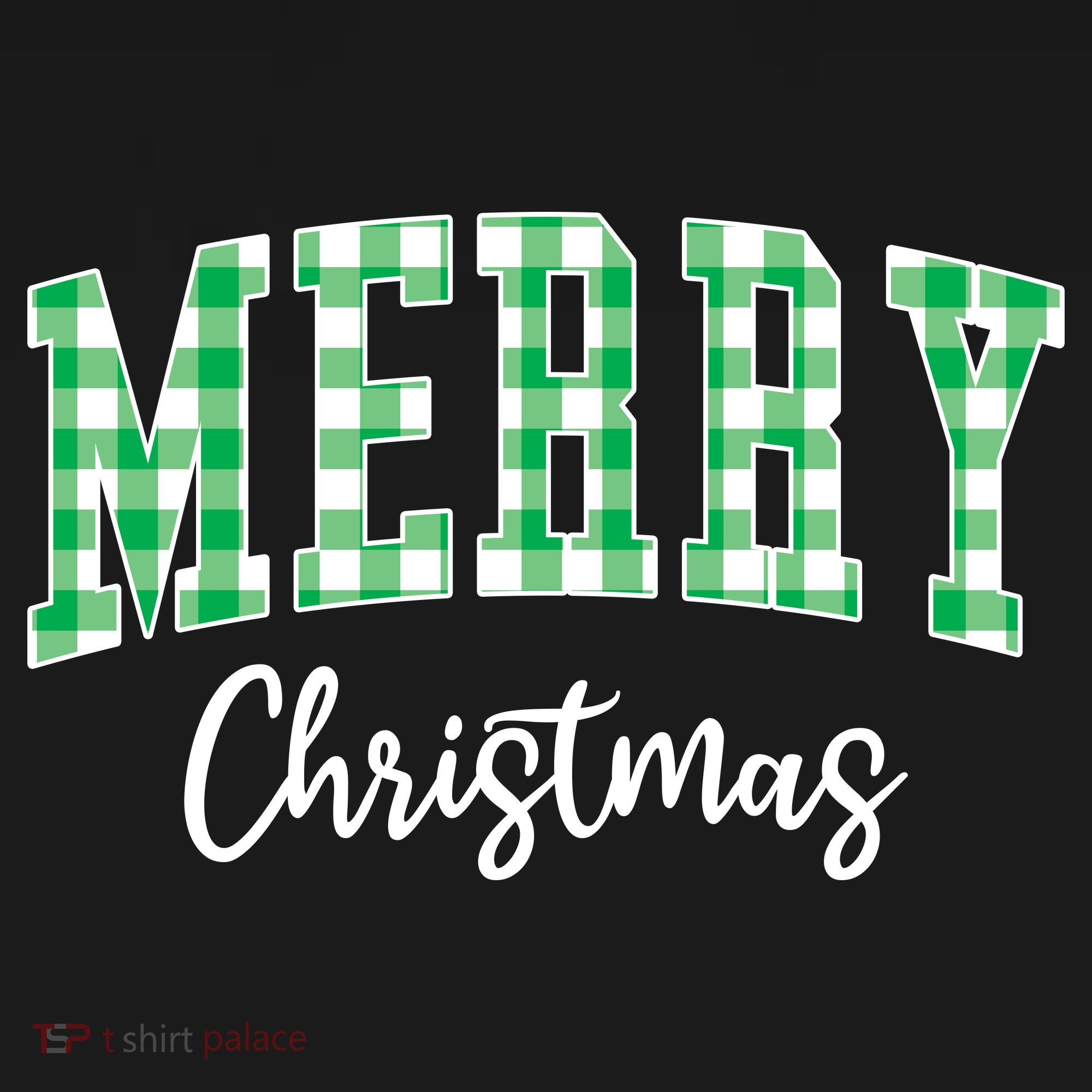 Merry Christmas Green Classic Checkered Kids T-Shirt