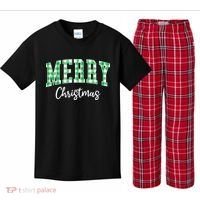 Merry Christmas Green Classic Checkered Kids Plaid Pajama Set thumb 0
