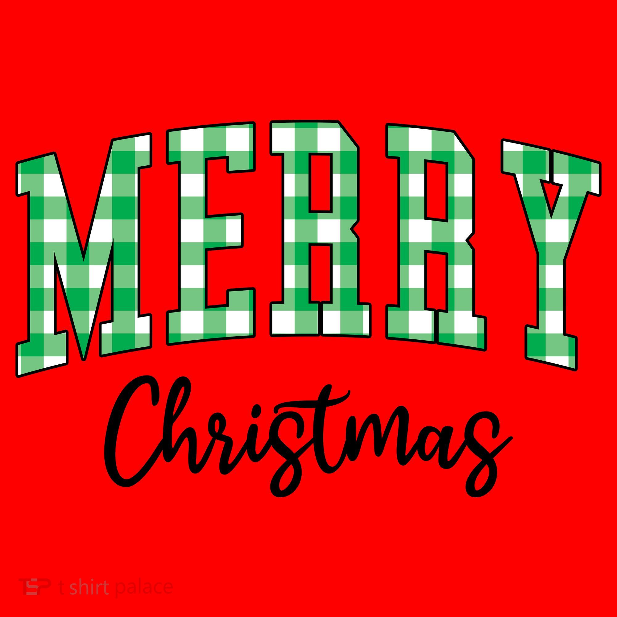 Merry Christmas Green Classic Checkered Santa Hat