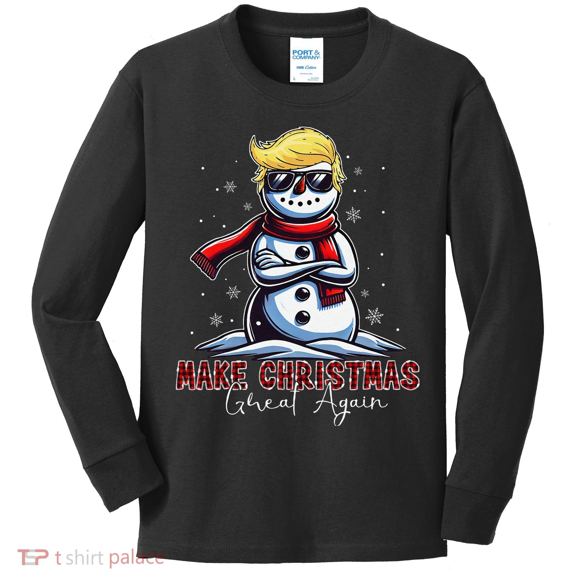 Make Christmas Great Again Snowman Trump Holiday Kids Long Sleeve Shirt