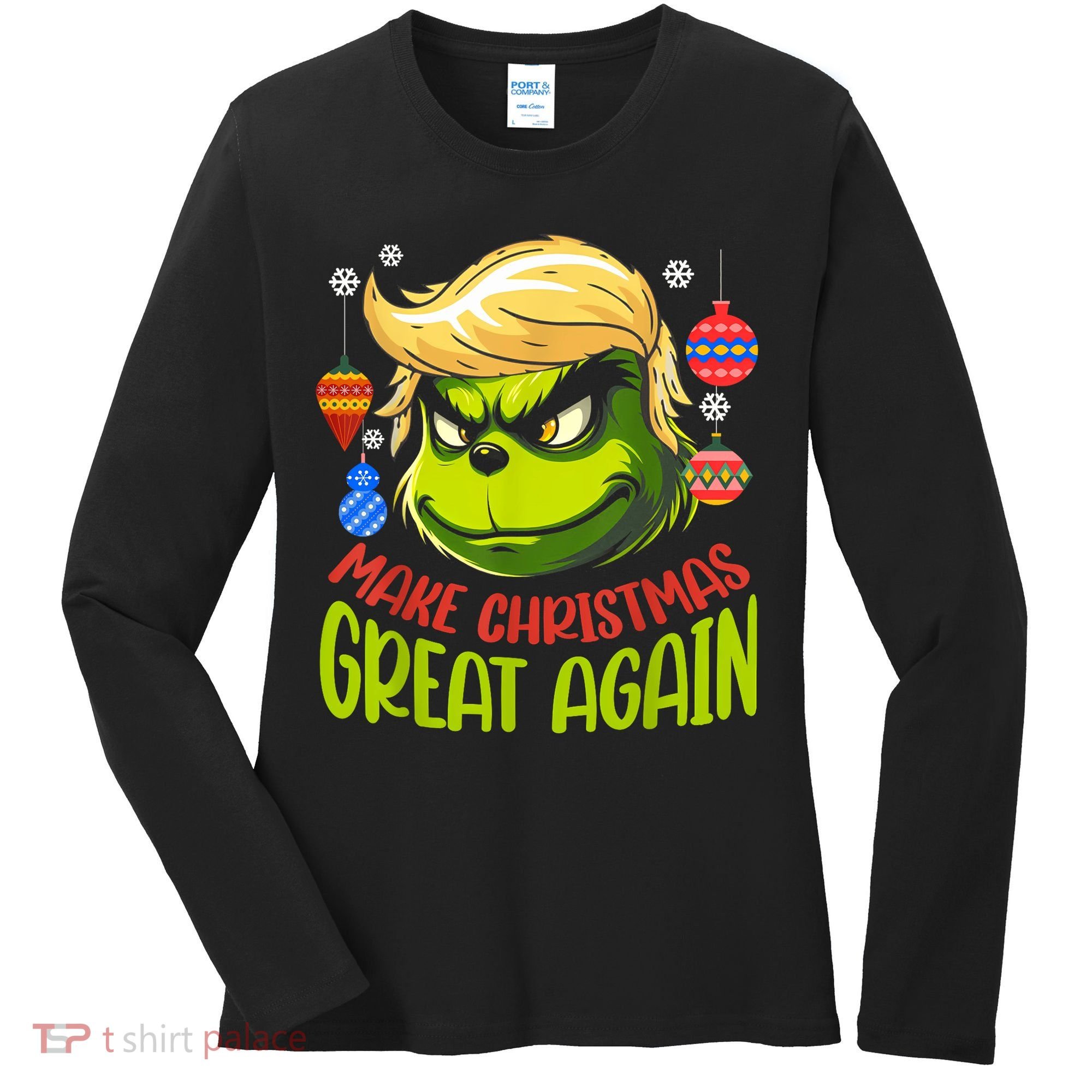Make Christmas Great Again Donald Trump Xmas Funny Gift Women's Long Sleeve Shirt