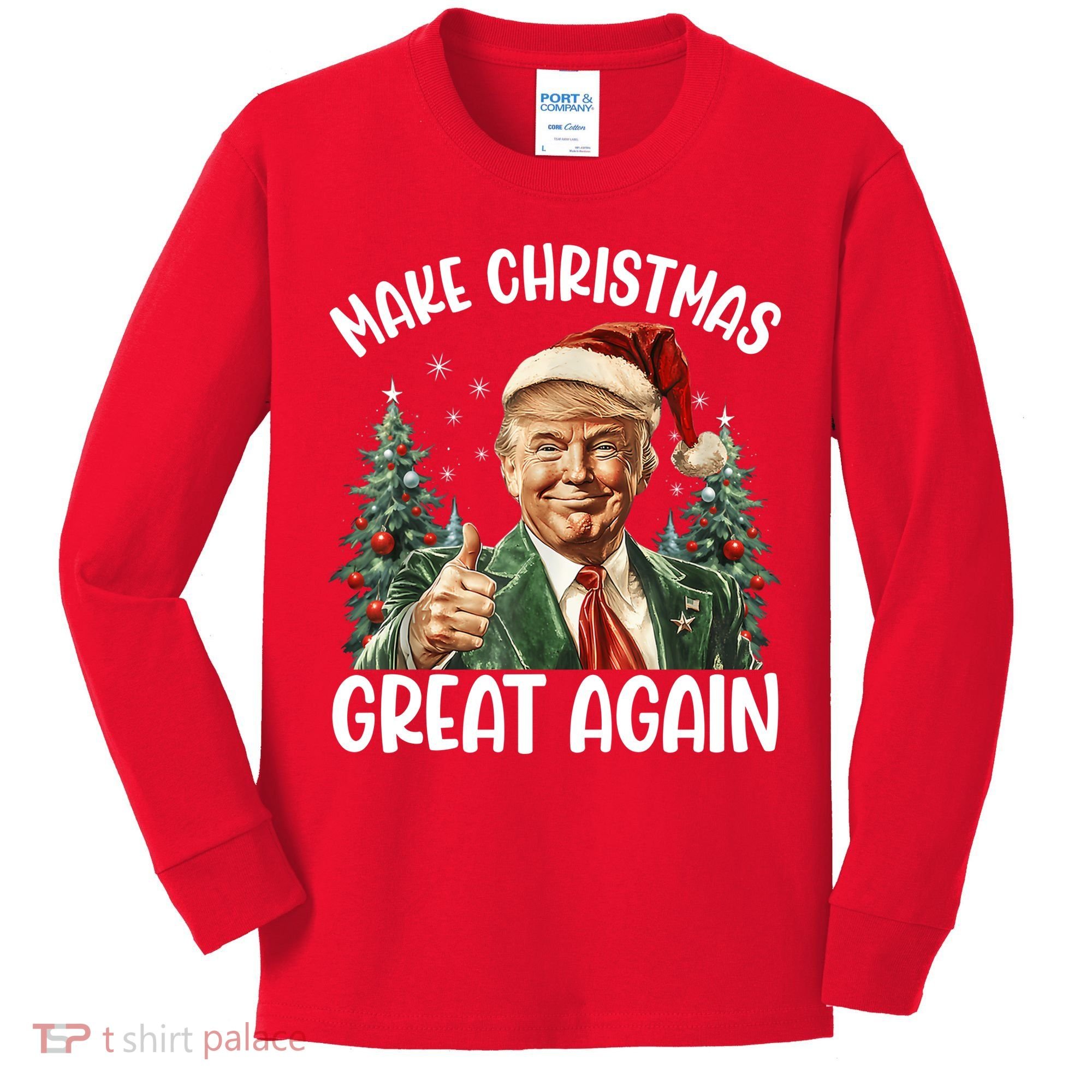 Make Christmas Great Again Donald Trump Funny Holiday Kids Long Sleeve Shirt