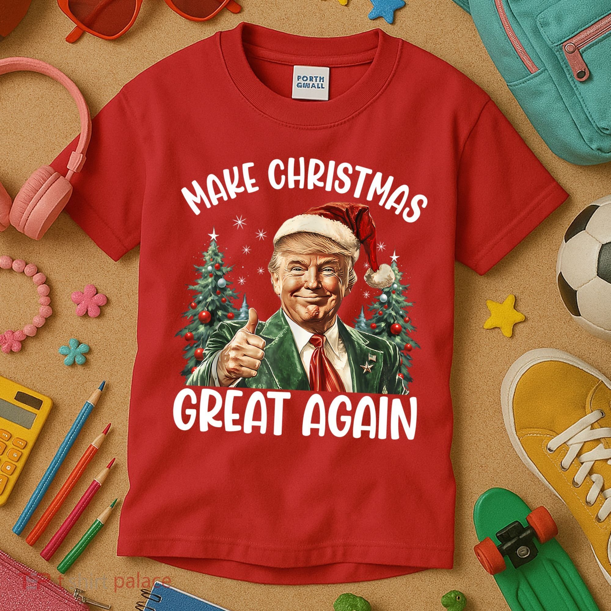 Make Christmas Great Again Donald Trump Funny Holiday Kids T-Shirt