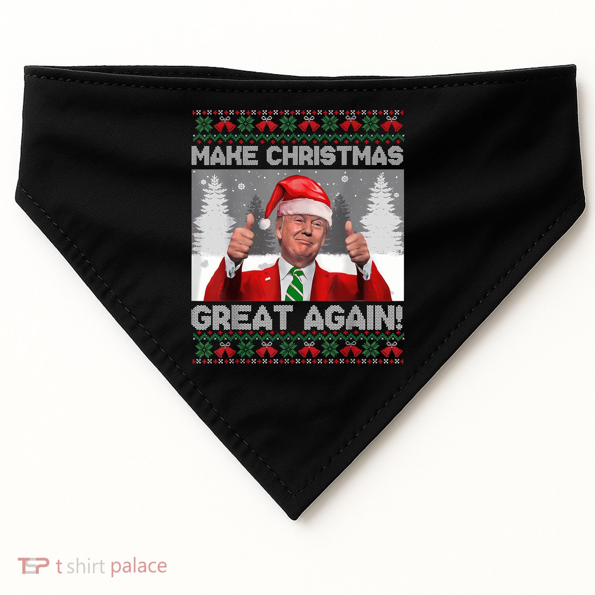 Make Christmas Great Again Funny Trump Pajamas Ugly Sweater USA-Made Doggie Bandana