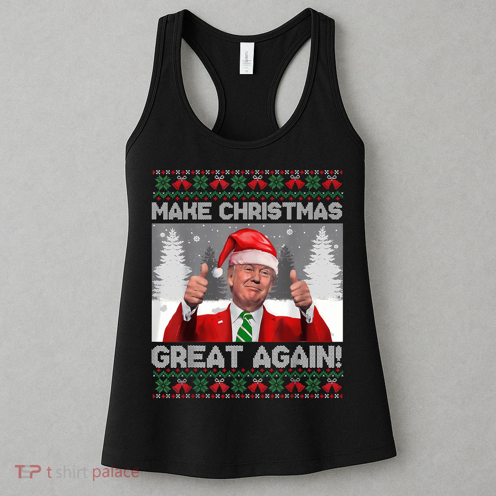 Make Christmas Great Again Funny Trump Pajamas Ugly Sweater Women's Tank Top