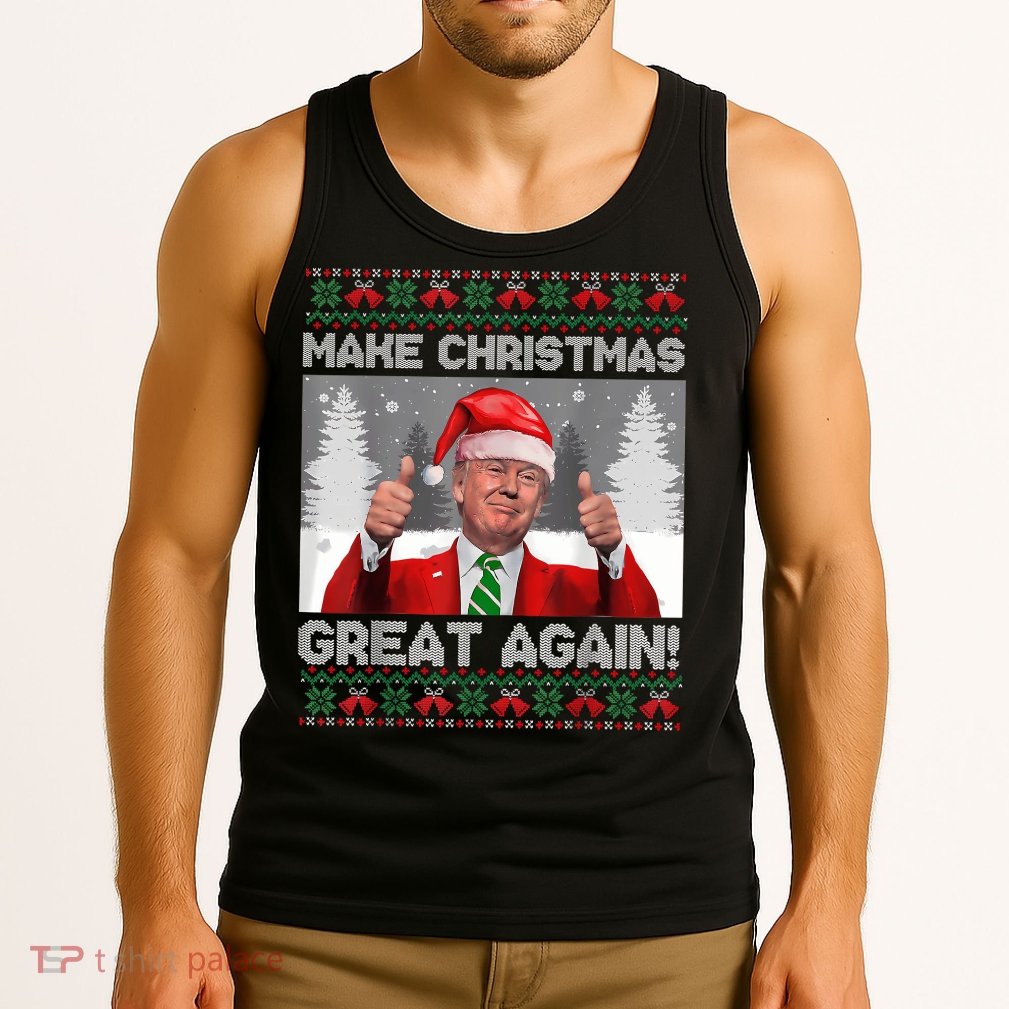 Make Christmas Great Again Funny Trump Pajamas Ugly Sweater Tank Top