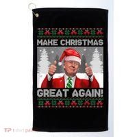 Make Christmas Great Again Funny Trump Pajamas Ugly Sweater Golf Towel thumb 0