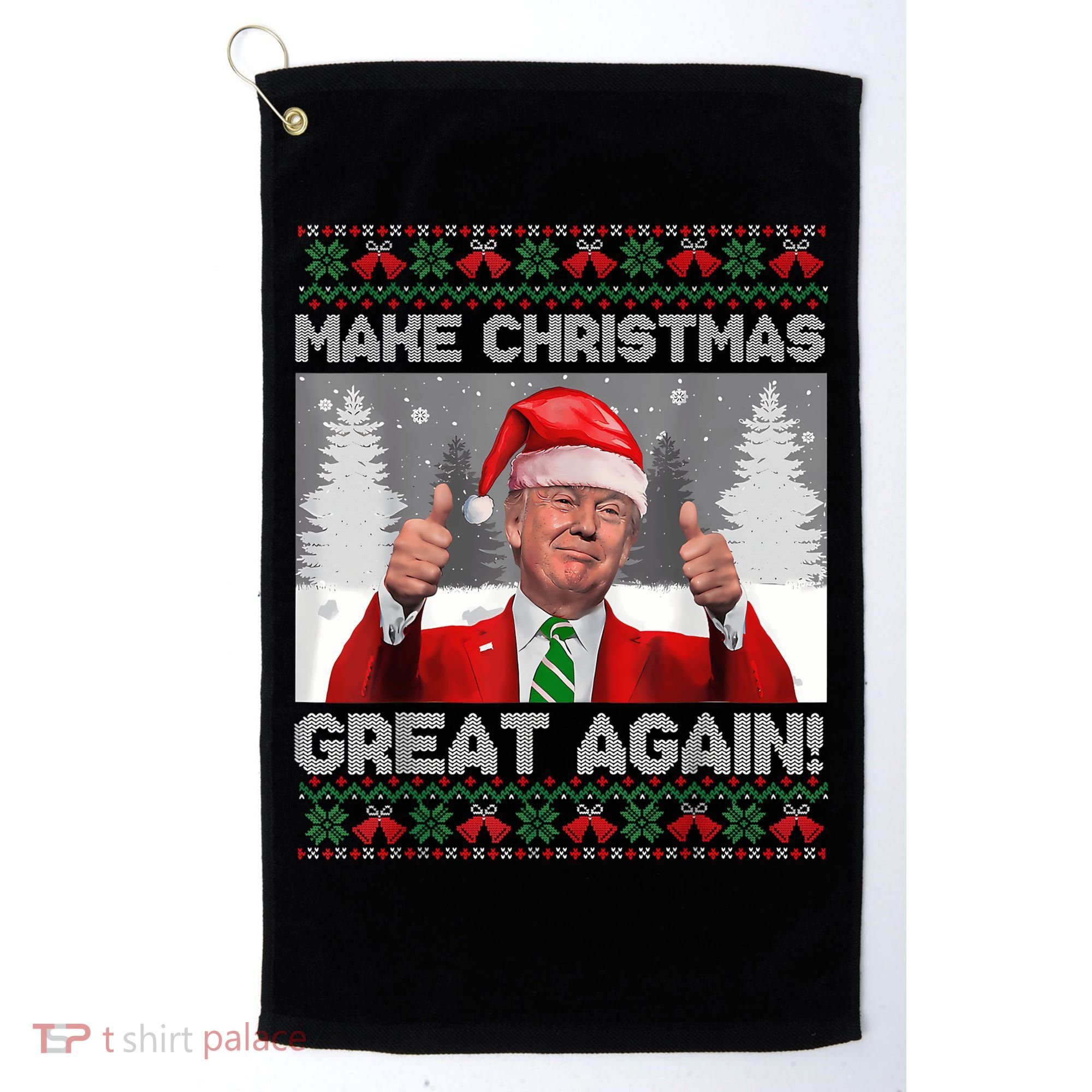 Make Christmas Great Again Funny Trump Pajamas Ugly Sweater Golf Towel