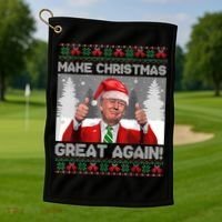 Make Christmas Great Again Funny Trump Pajamas Ugly Sweater Golf Towel thumb 1