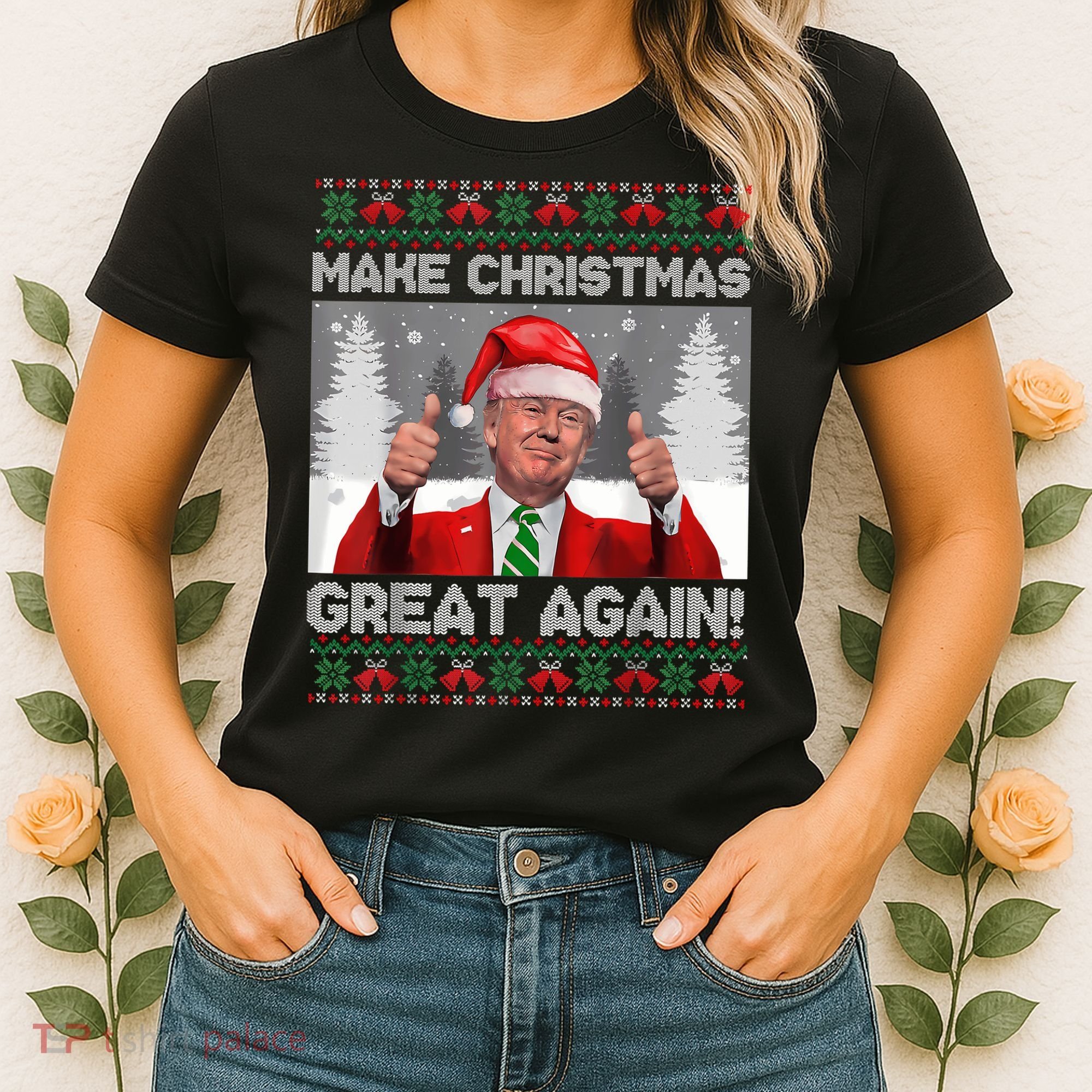 Make Christmas Great Again Funny Trump Pajamas Ugly Sweater Women's T-Shirt