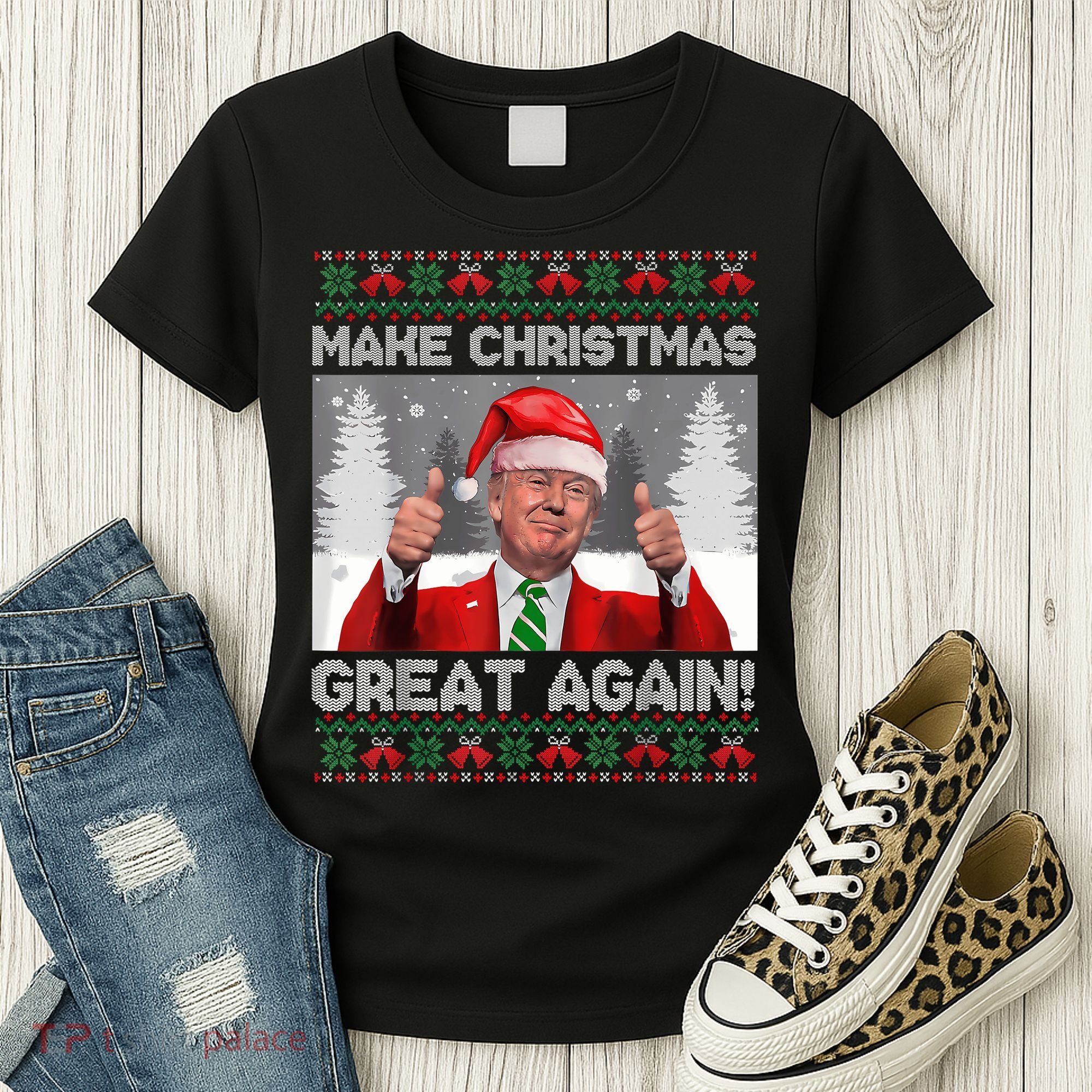Make Christmas Great Again Funny Trump Pajamas Ugly Sweater Women's T-Shirt