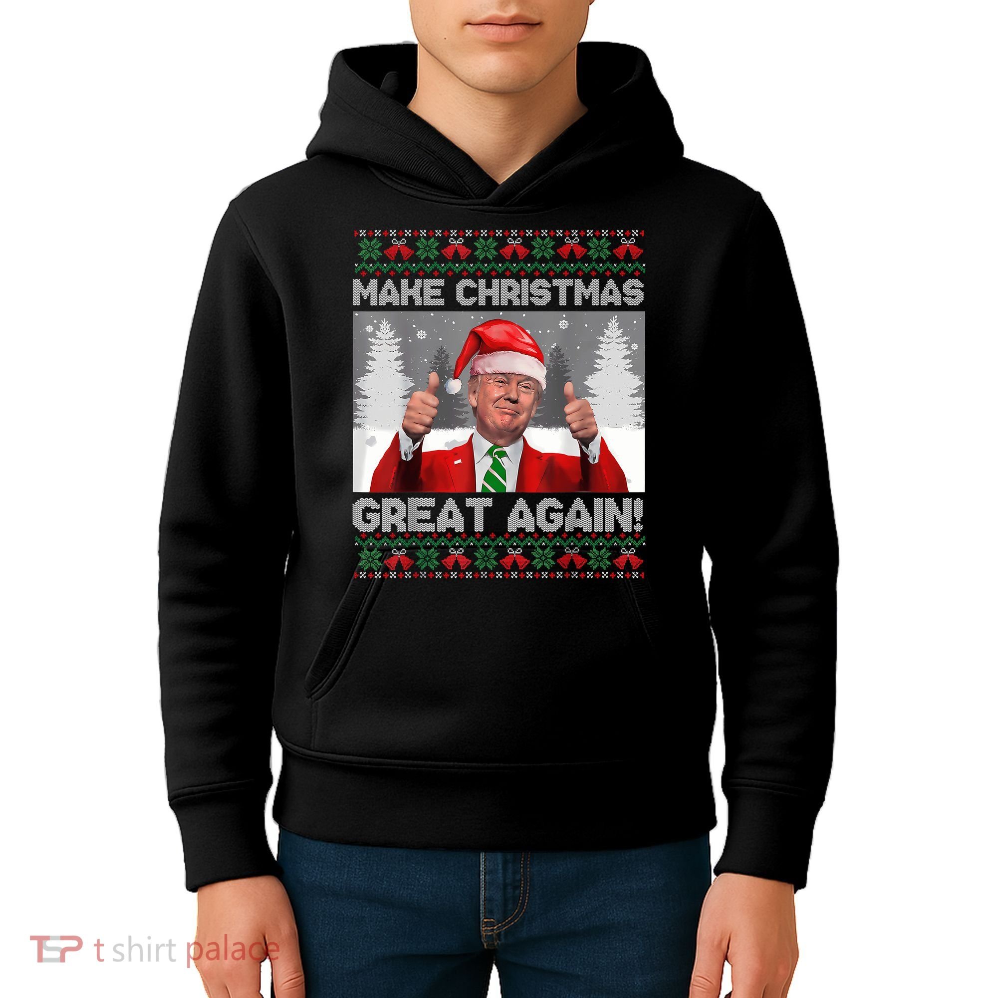 Make Christmas Great Again Funny Trump Pajamas Ugly Sweater Kids Hoodie