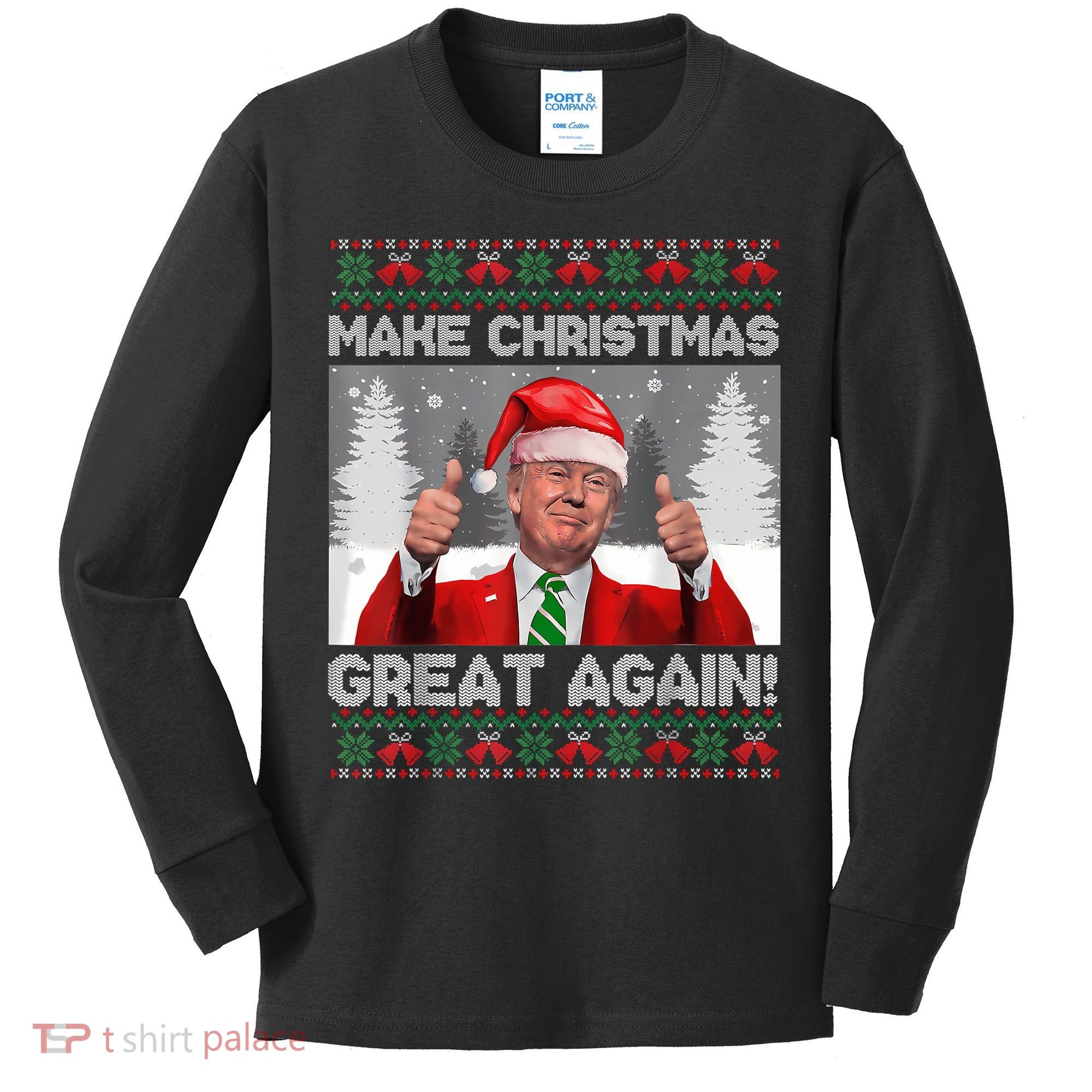 Make Christmas Great Again Funny Trump Pajamas Ugly Sweater Kids Long Sleeve Shirt