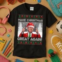 Make Christmas Great Again Funny Trump Pajamas Ugly Sweater Kids T-Shirt thumb 3