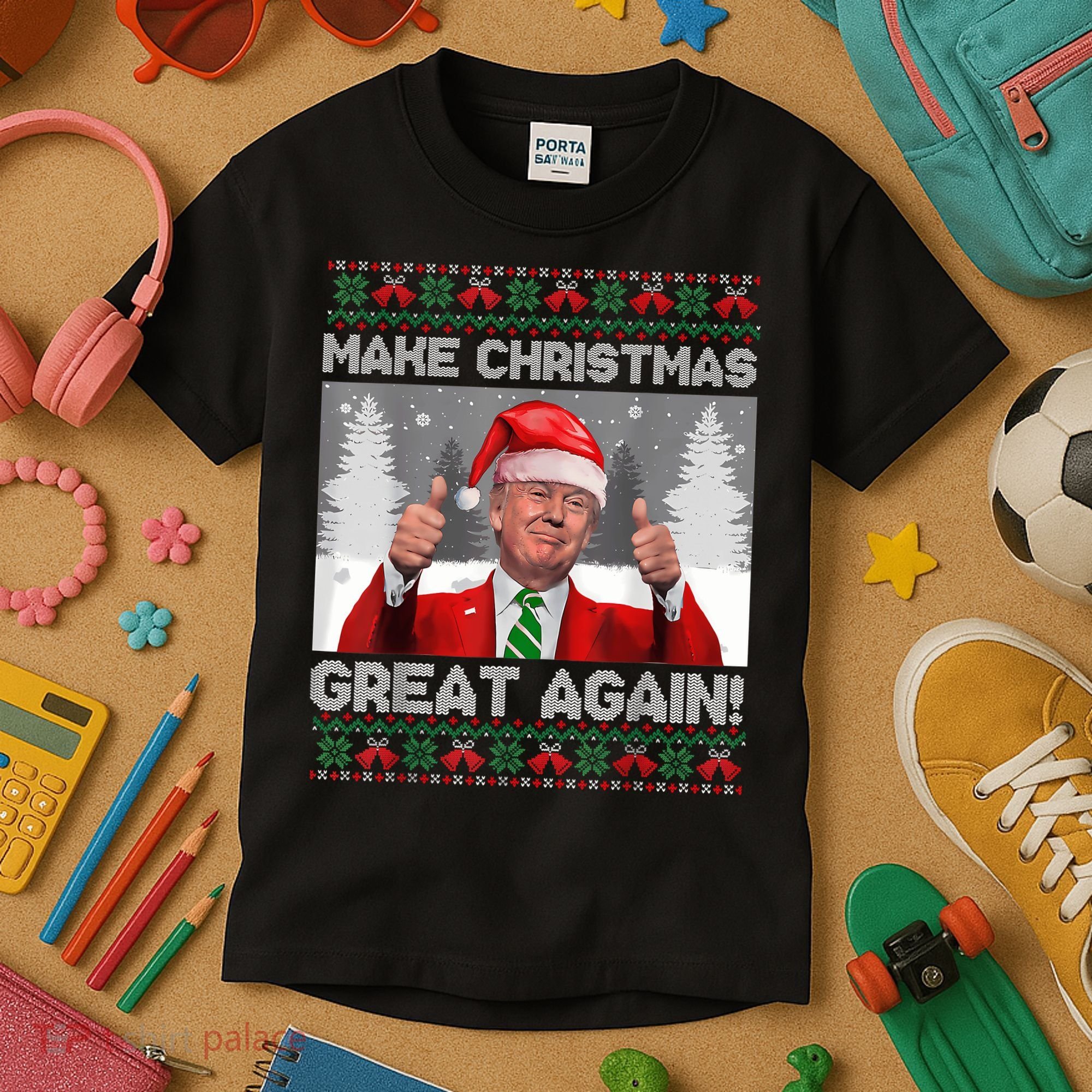 Make Christmas Great Again Funny Trump Pajamas Ugly Sweater Kids T-Shirt
