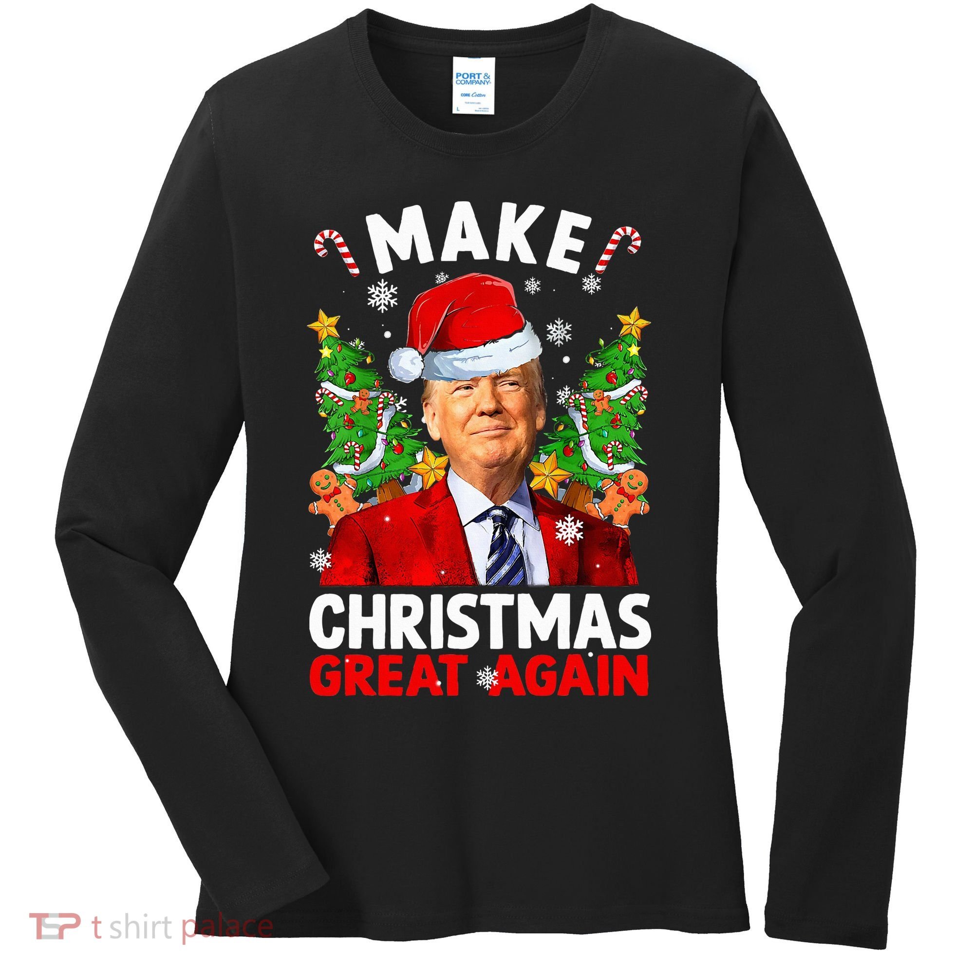 Make Christmas Great Again Funny Donald Trump Santa Xmas Women's Long Sleeve Shirt
