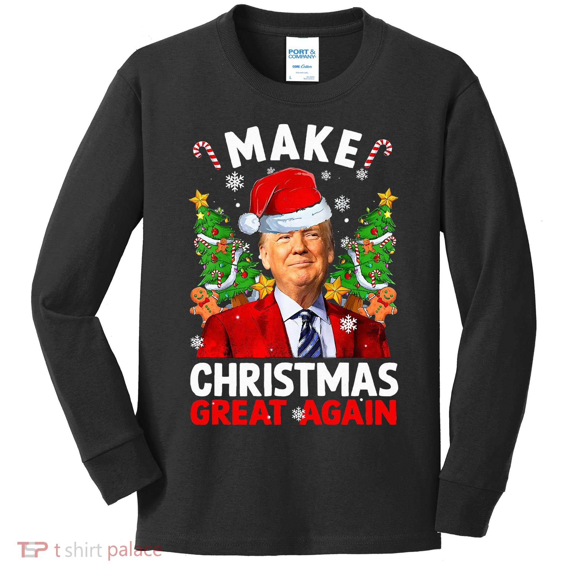 Make Christmas Great Again Funny Donald Trump Santa Xmas Kids Long Sleeve Shirt