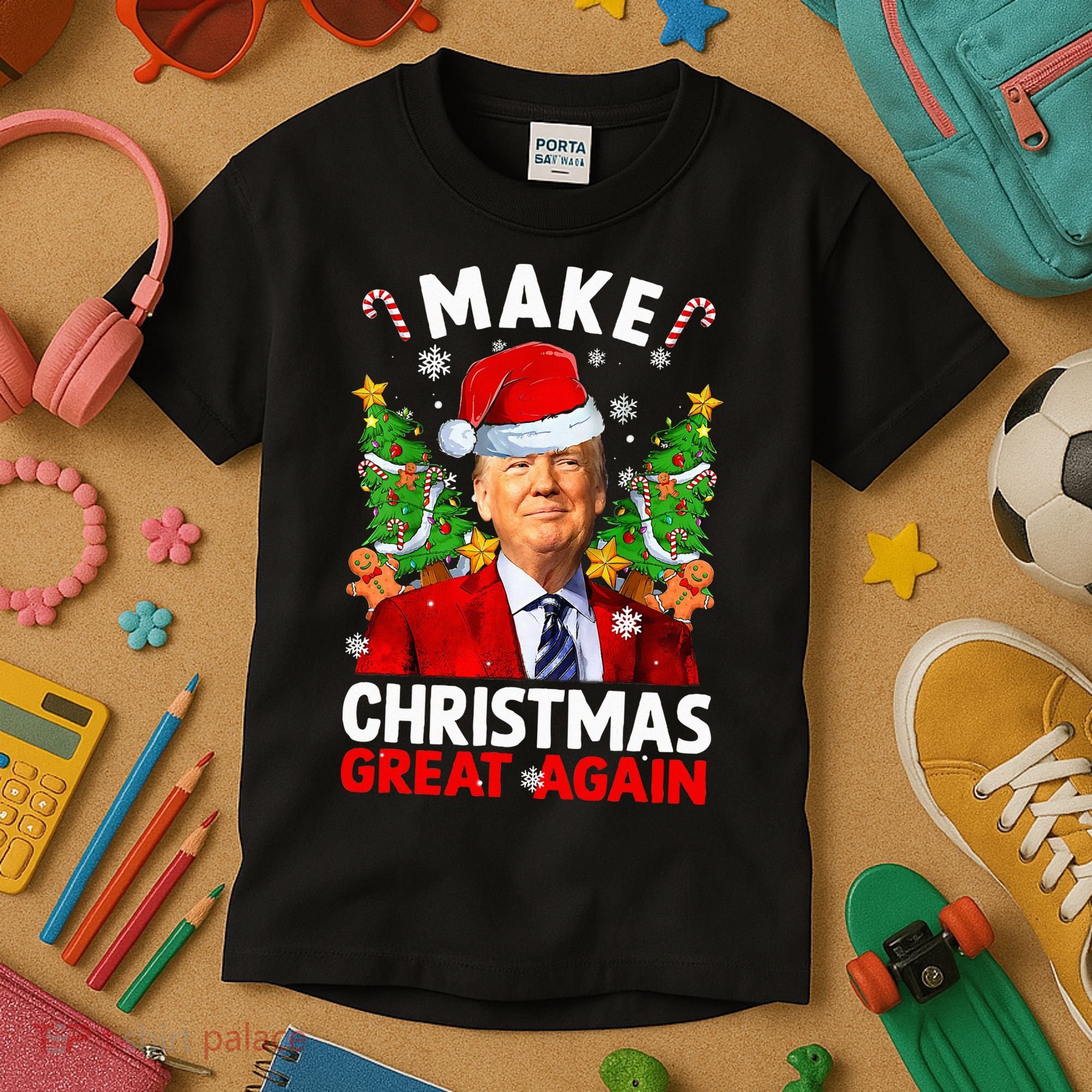 Make Christmas Great Again Funny Donald Trump Santa Xmas Kids T-Shirt