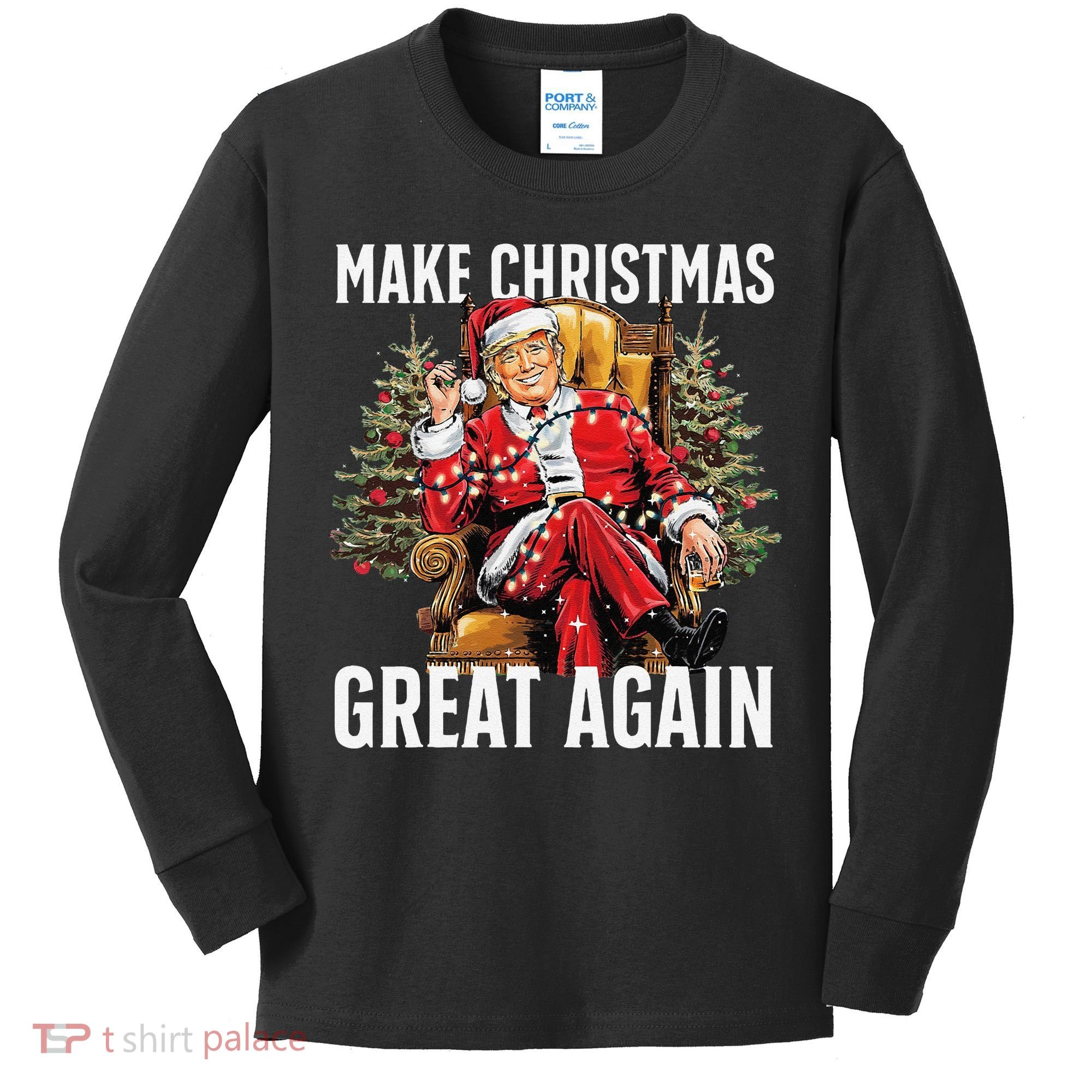 Make Christmas Great Again Santa Funny Christmas Pajamas Kids Long Sleeve Shirt