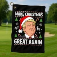Make Christmas Great Again Funny Trump Ugly Christmas Gift Golf Towel thumb 1