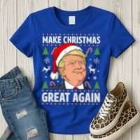 Make Christmas Great Again Funny Trump Ugly Christmas Gift Women's T-Shirt thumb 3