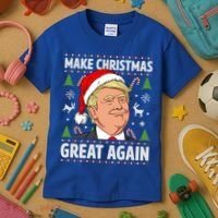 Make Christmas Great Again Funny Trump Ugly Christmas Gift Kids T-Shirt thumb 3