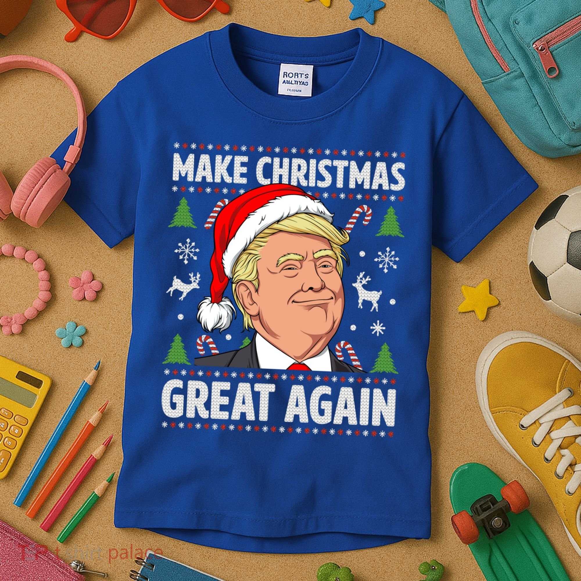Make Christmas Great Again Funny Trump Ugly Christmas Gift Kids T-Shirt
