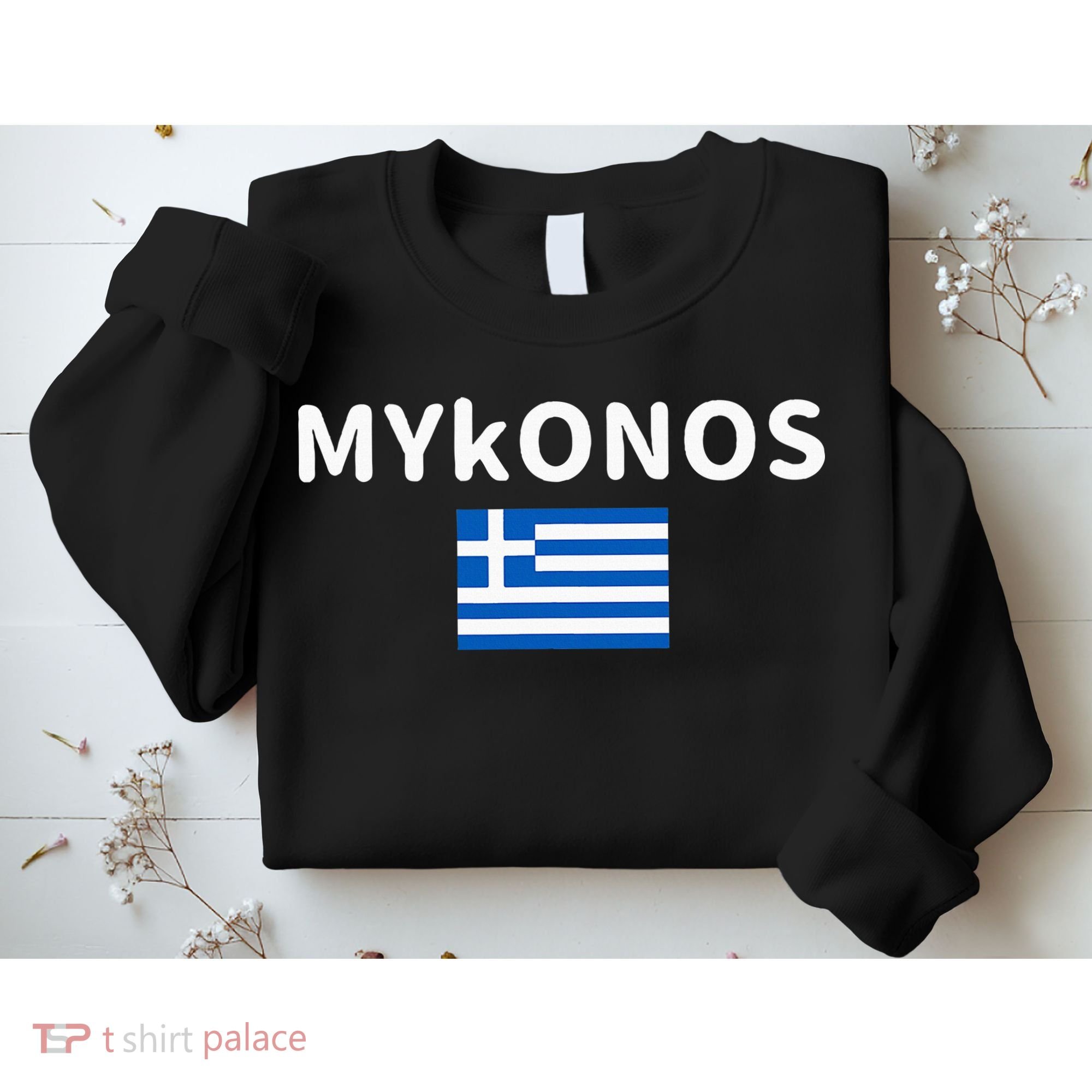 Mykonos City Greece Greek Flag Print Sweatshirt