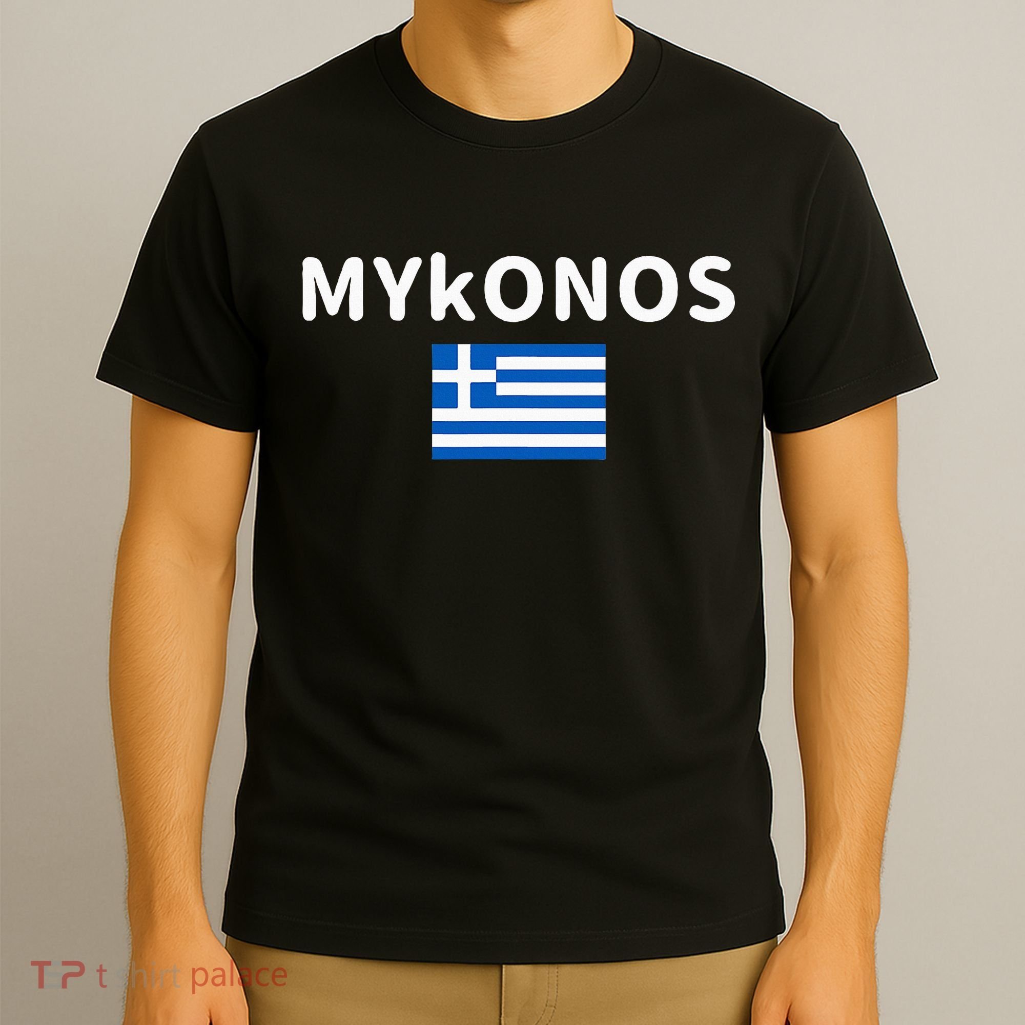Mykonos City Greece Greek Flag Print T-Shirt
