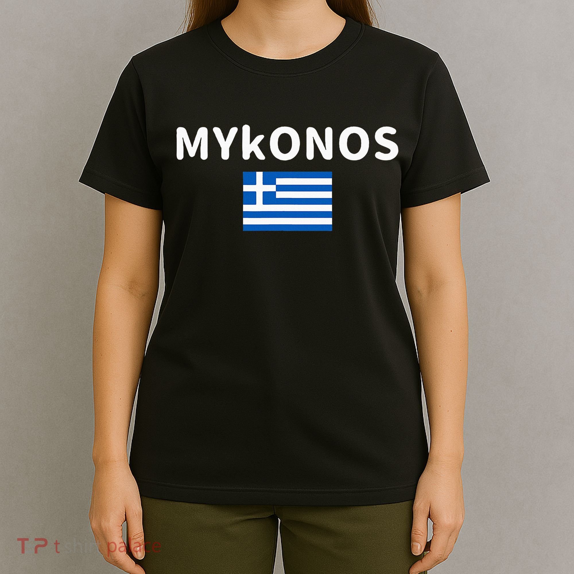 Mykonos City Greece Greek Flag Print T-Shirt