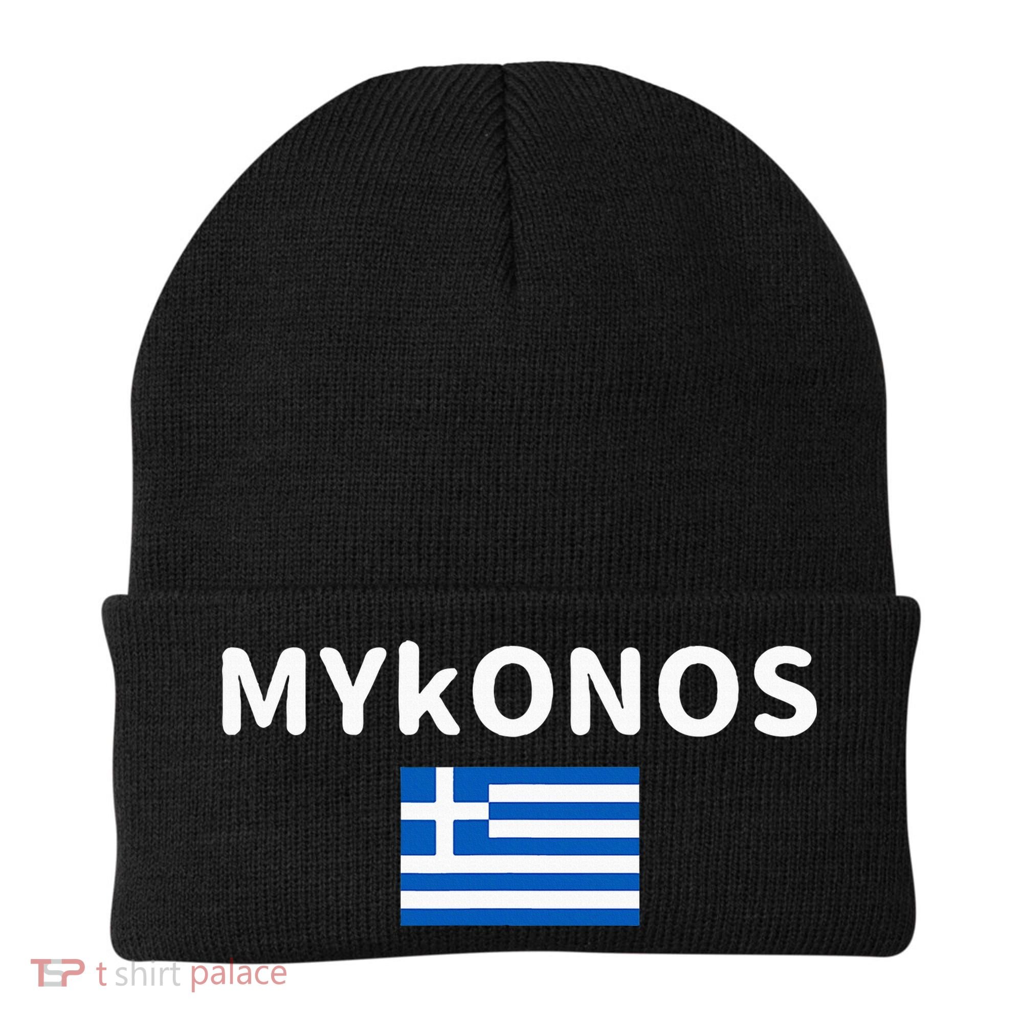 Mykonos City Greece Greek Flag Print Beanie